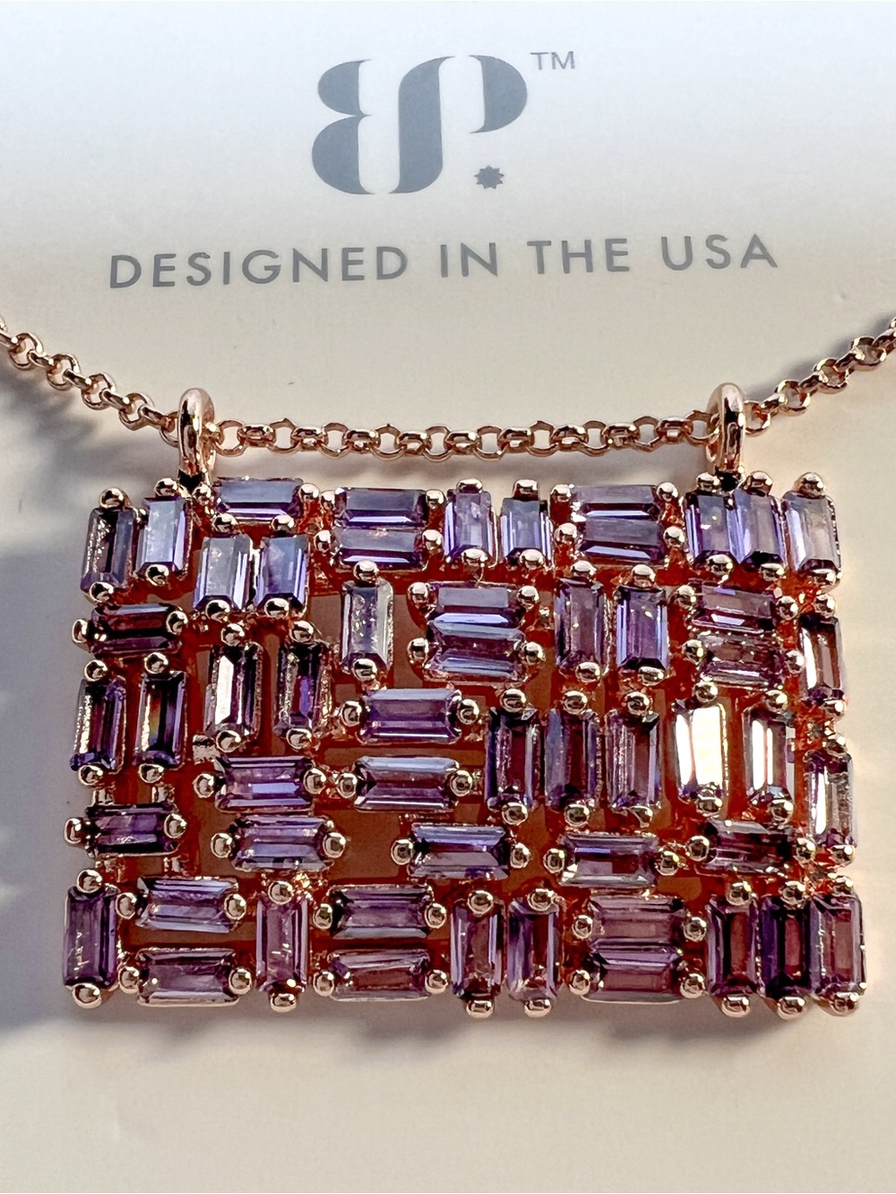 Bomb Party Born To Adorn NK67218 Purple CZ Rose Gold Necklace 18”